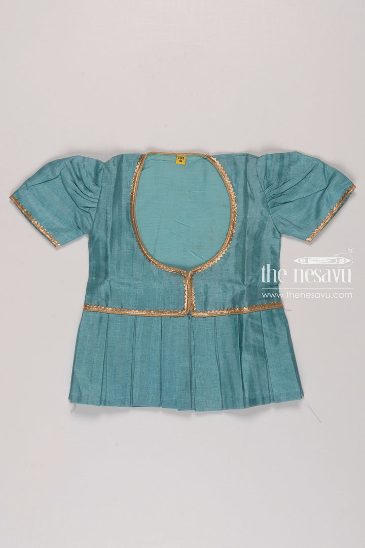 The Nesavu Girls Silk Gown Cerulean Dreams: Girls Blend Silk Full-Length Kalamkari Printed Anarkali Gown with Overcoat Nesavu Traditional Elegance | Festive Wear Collections for Girls | The Nesavu