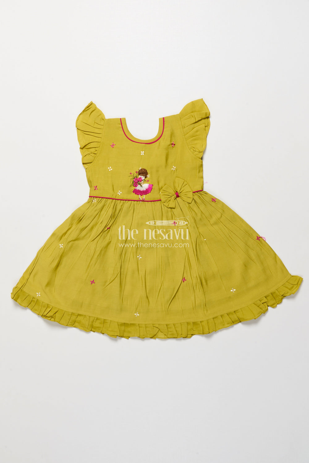 The Nesavu Girls Chanderi Frock Chanderi Cotton Frock for Girls with Embroidery for Birthday Celebrations Nesavu 16 (1Y) / Green GFC1981A-16 Nesavu chanderi cotton frock girls embroidery  perfect birthdays festive occasions