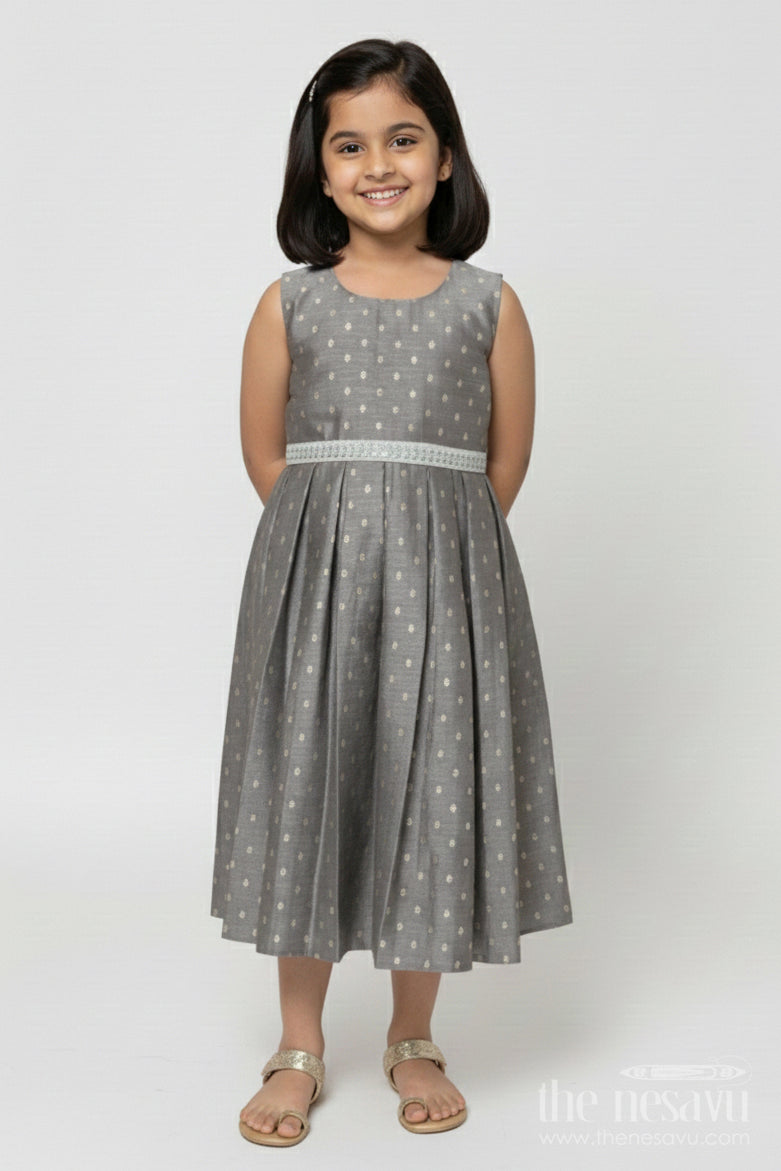 The Nesavu Girls Chanderi Frock Chanderi Frock for Toddler Girls for School Ethnic Day and Family Events Nesavu 18 (2Y) / Gray SF991AA-18 Nesavu chanderi frock for toddler girls perfect for school ethnic day and cultural events
