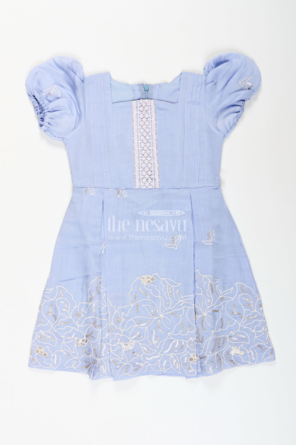 The Nesavu Girls Chanderi Frock Chanderi Frock for Toddler Girls for Weddings and Festive Events Nesavu 20 (3Y) / Blue GFC1827B-20 Nesavu chanderi embroidered frock toddler girls weddings traditional functions