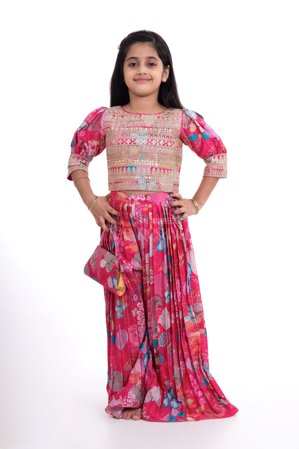 The Nesavu Girls Sharara / Plazo Set Chaniya Choli Suit - Traditional Festive Wear for Girls Nesavu 24 (5Y) / multicolor GPS326B-24 Chaniya Choli Suit for Girls - Festive Wear with Floral Print