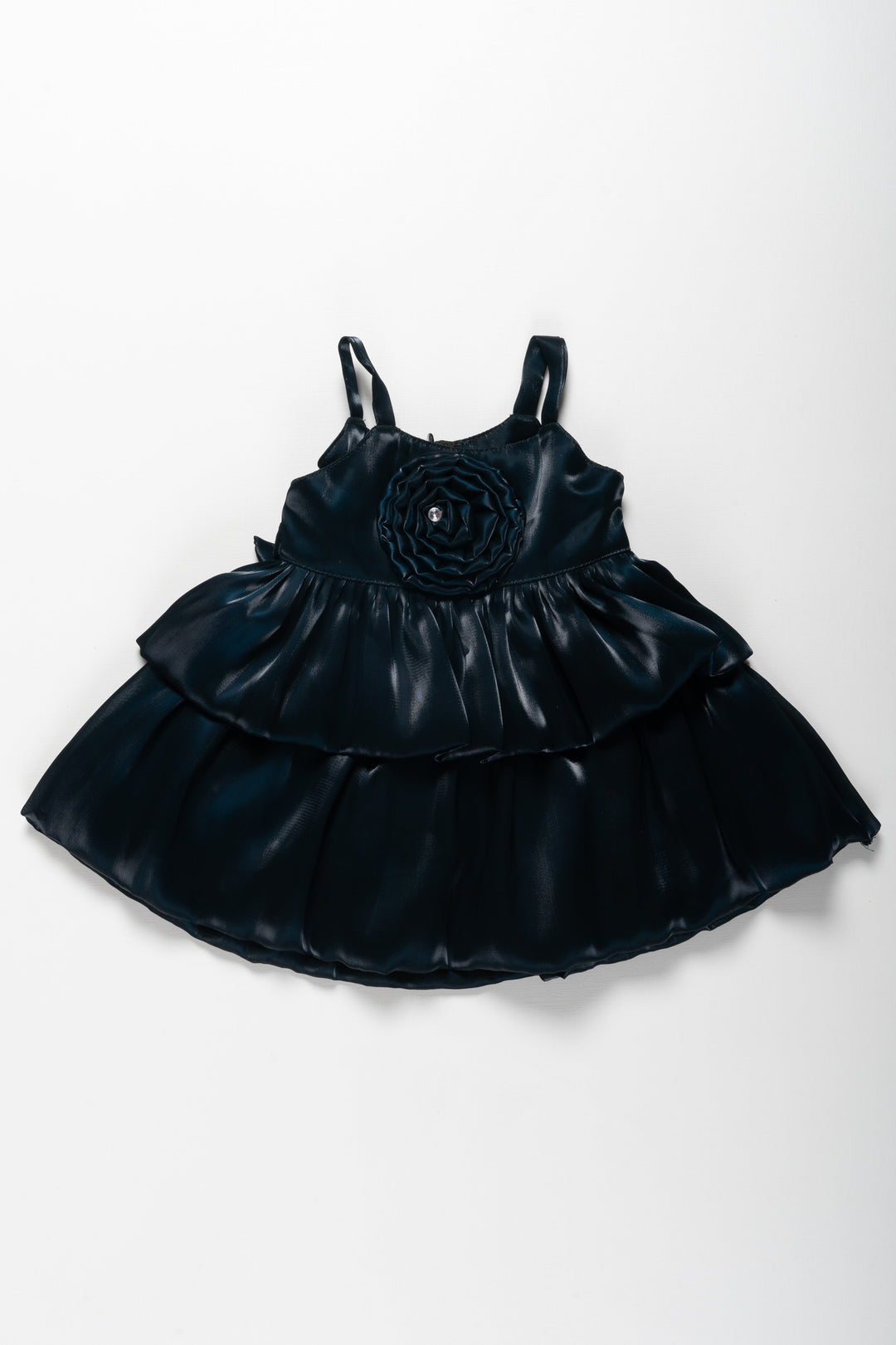 The Nesavu Girls Fancy Party Frock Charcoal Grey Organza Party Dress with Rosette Detail for Girls Nesavu 12 (3M) / Gray / Organza PF171B-12 Girls Grey Organza Ruffle Dress | Rosette Party Dress for Children | The Nesavu
