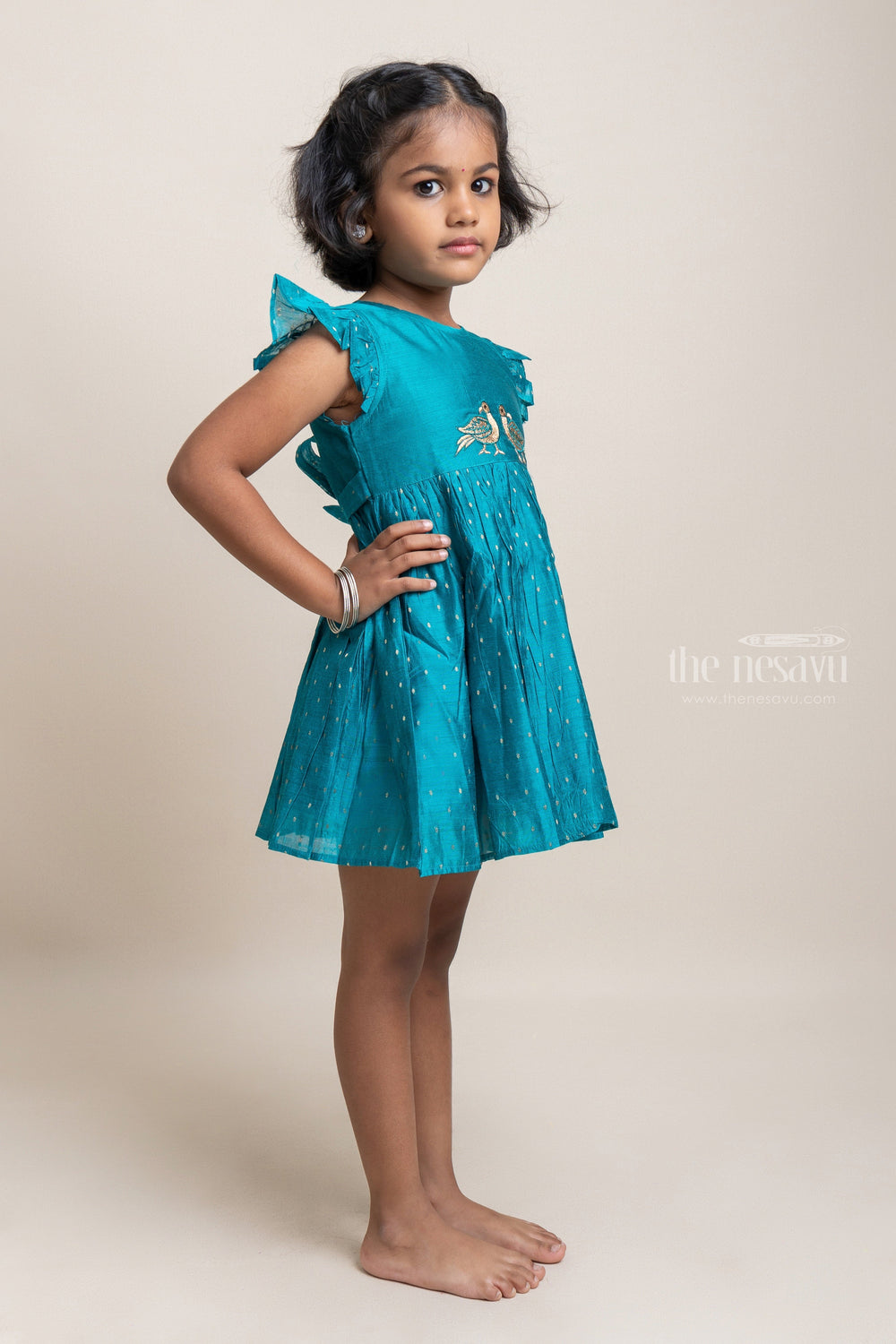 The Nesavu Girls Fancy Frock Charming Blue Bird Embroidered Casual Chanderi Frock For Girls Nesavu Pretty Pink Cotton Frock For Girls | Premium Girls Collection | The Nesavu