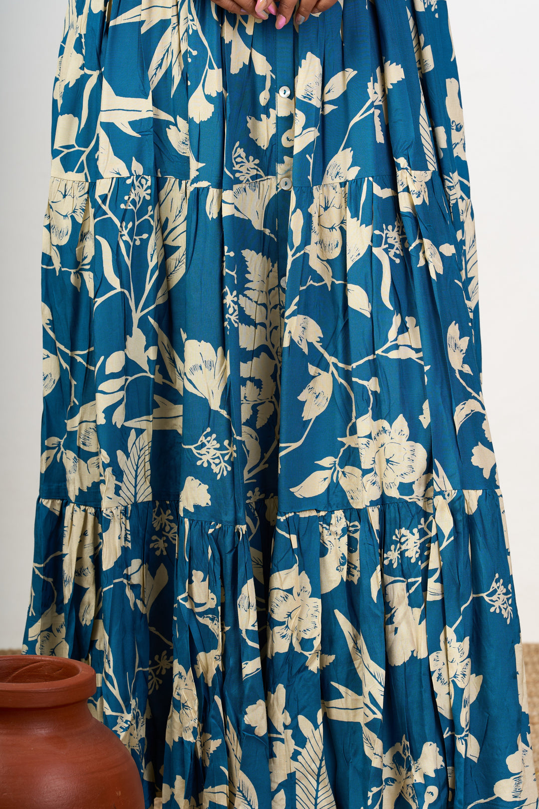 The Nesavu Womens Flared Kurthas Charming Blue Birthday Dress for Women in Crepe with Elegant Floral Patterns Nesavu Nesavu Blue Birthday Dress Women Crepe Floral Patterns