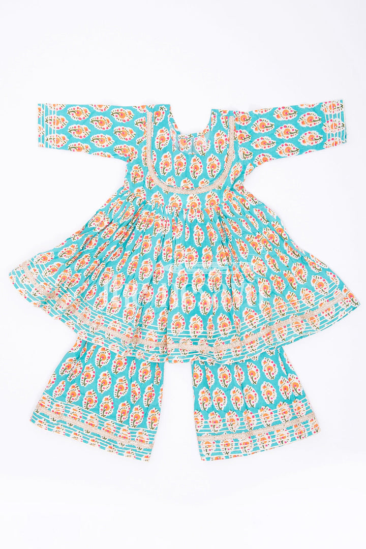 The Nesavu Girls Sharara / Plazo Set Charming Blue Jaipur Hand Block Print Cotton Kurta Palazzo Set for Girls Nesavu 16 (1Y) / multicolor GPS340A-16 Blue Jaipur Hand Block Print Cotton Kurta Palazzo Set for Girls