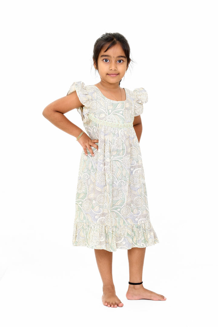 The Nesavu Girls Cotton Frock Charming Girls Ethnic Cotton Dress with Traditional Floral Print and Delicate Lace Nesavu Nesavu Girls Ethnic Cotton Dress Traditional Floral Print Lace Accents Ruffle Details