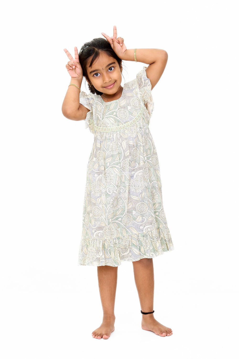The Nesavu Girls Cotton Frock Charming Girls Ethnic Cotton Dress with Traditional Floral Print and Delicate Lace Nesavu Nesavu Girls Ethnic Cotton Dress Traditional Floral Print Lace Accents Ruffle Details