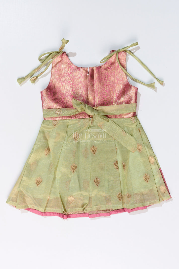 The Nesavu Silk Frock Charming Girls Simple Silk Frock in Gold Tissue Banarasi Jacquard with Dual-Tone Design Nesavu Nesavu Girls Simple Silk Frock Banarasi Jacquard Dual-Tone Elegance
