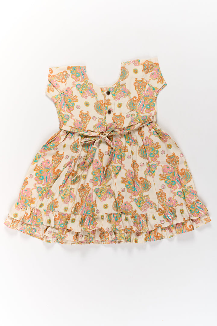 The Nesavu Girls Cotton Frock Charming Multicolor Girls Cotton Midi Frock with Floral Prints and Ruffled Hem Nesavu Nesavu Charming Multicolor Girls Cotton Midi Frock Floral Prints Ruffled Hem
