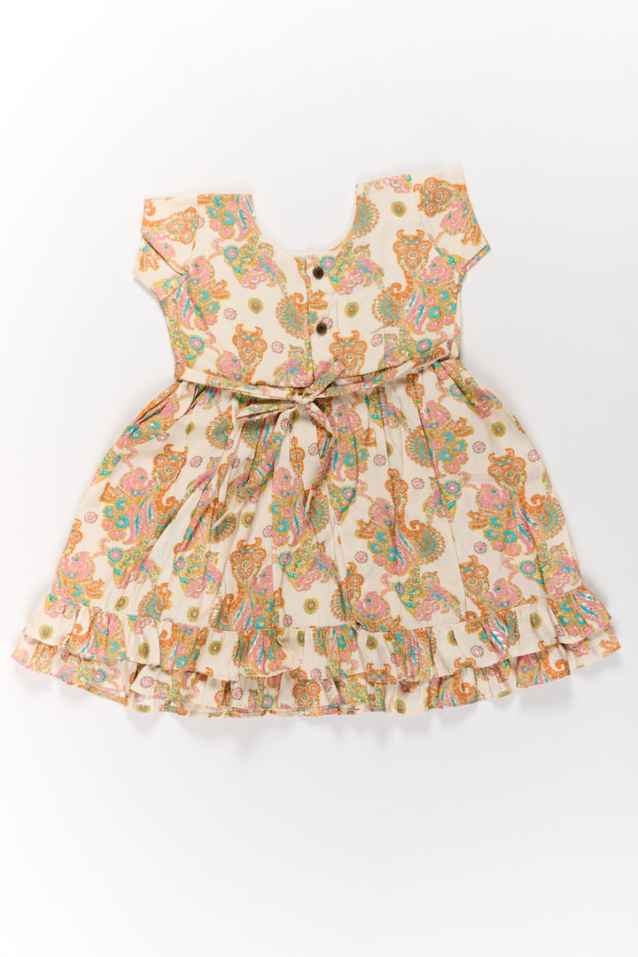 The Nesavu Girls Cotton Frock Charming Multicolor Girls Cotton Midi Frock with Floral Prints and Ruffled Hem Nesavu Nesavu Charming Multicolor Girls Cotton Midi Frock Floral Prints Ruffled Hem