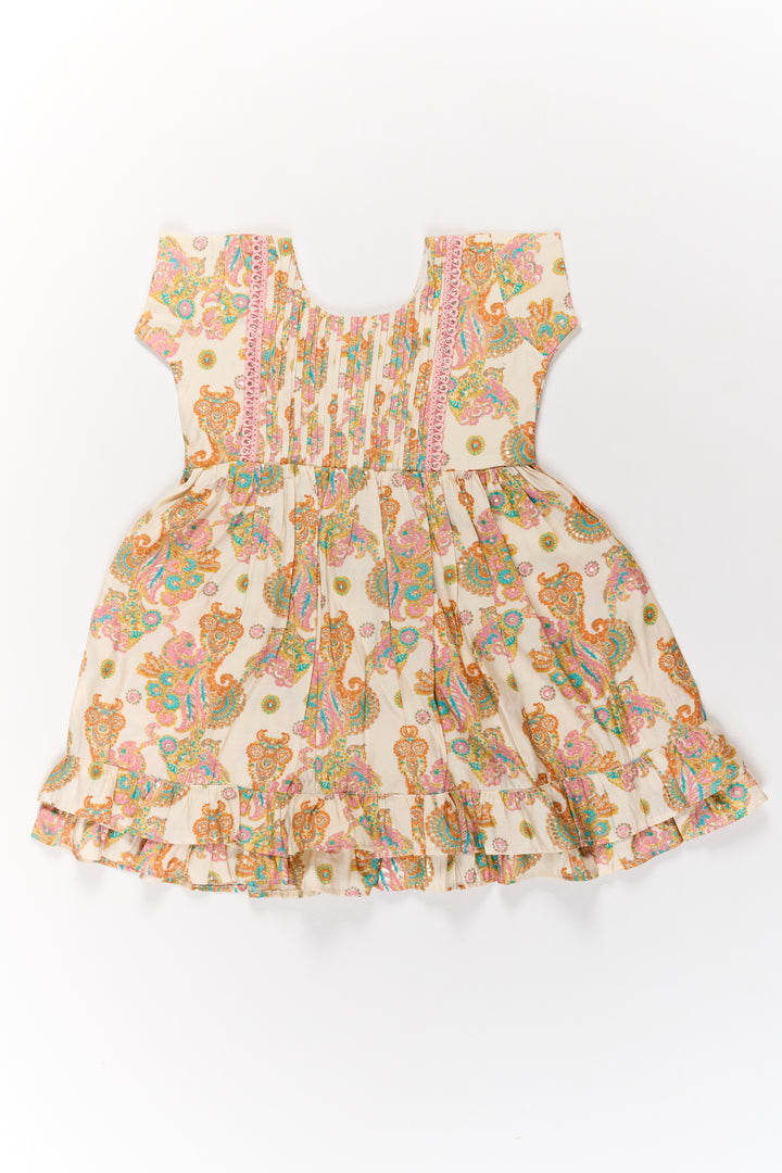 The Nesavu Girls Cotton Frock Charming Multicolor Girls Cotton Midi Frock with Floral Prints and Ruffled Hem Nesavu Nesavu Charming Multicolor Girls Cotton Midi Frock Floral Prints Ruffled Hem