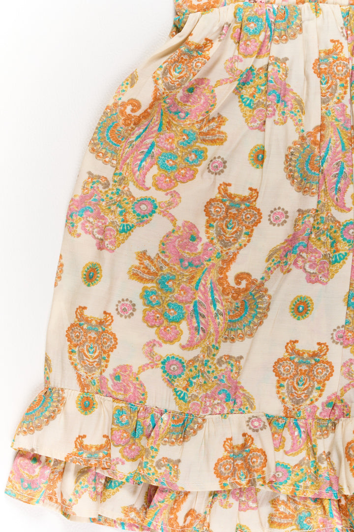 The Nesavu Girls Cotton Frock Charming Multicolor Girls Cotton Midi Frock with Floral Prints and Ruffled Hem Nesavu Nesavu Charming Multicolor Girls Cotton Midi Frock Floral Prints Ruffled Hem