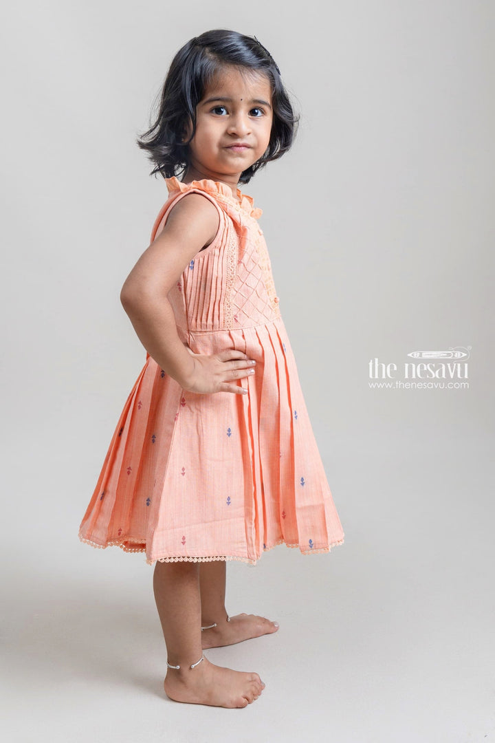 The Nesavu Girls Cotton Frock Charming Orange Sleeveless Pleated Casual Cotton Frock For Girls Nesavu Fantastic Cotton Frocks For Girls | Latest Girls Frock Collection | The Nesavu
