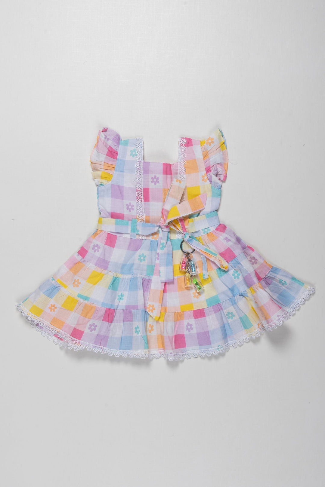The Nesavu Girls Cotton Frock Charming Pastel Check & Floral Cotton Frock for Girls - Perfect for Every Day Nesavu 14 (6M) / multicolor / Cotton GFC1286B-14 Pastel Floral Cotton Dress for Girls | Daily Wear Chic | The Nesavu