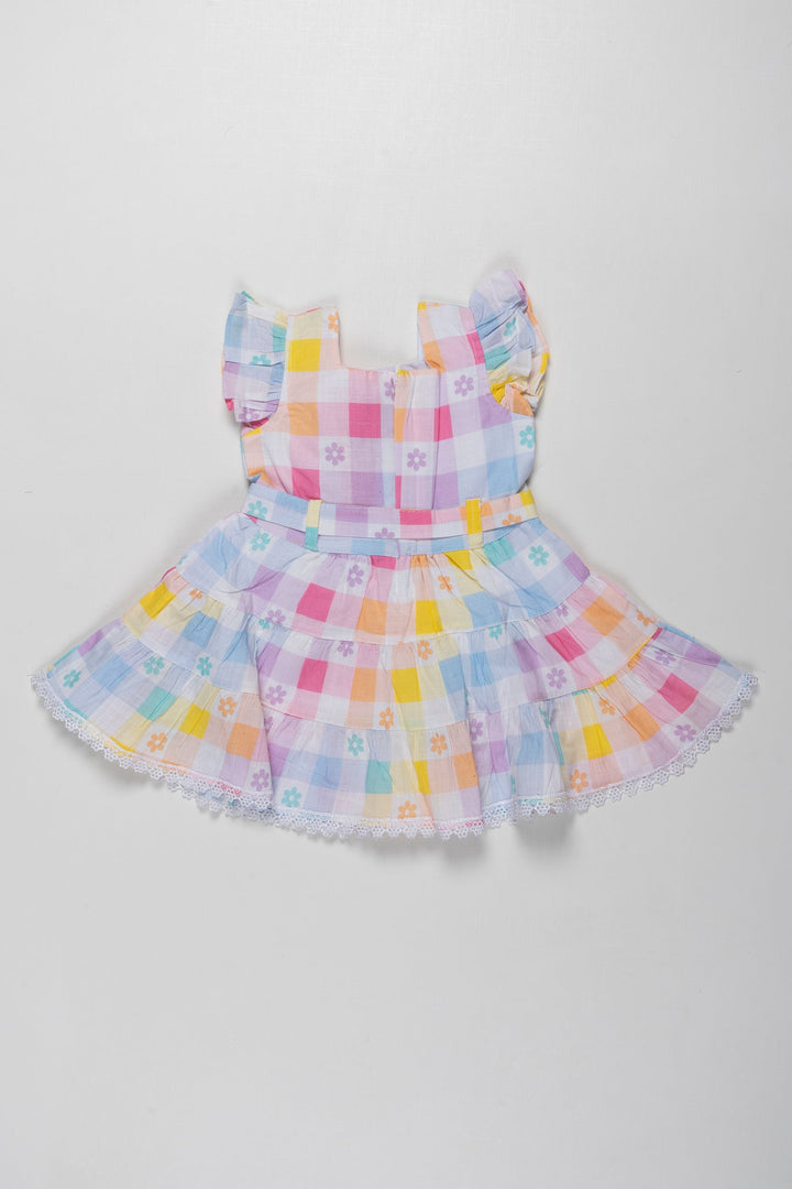 The Nesavu Girls Cotton Frock Charming Pastel Check & Floral Cotton Frock for Girls - Perfect for Every Day Nesavu Pastel Floral Cotton Dress for Girls | Daily Wear Chic | The Nesavu