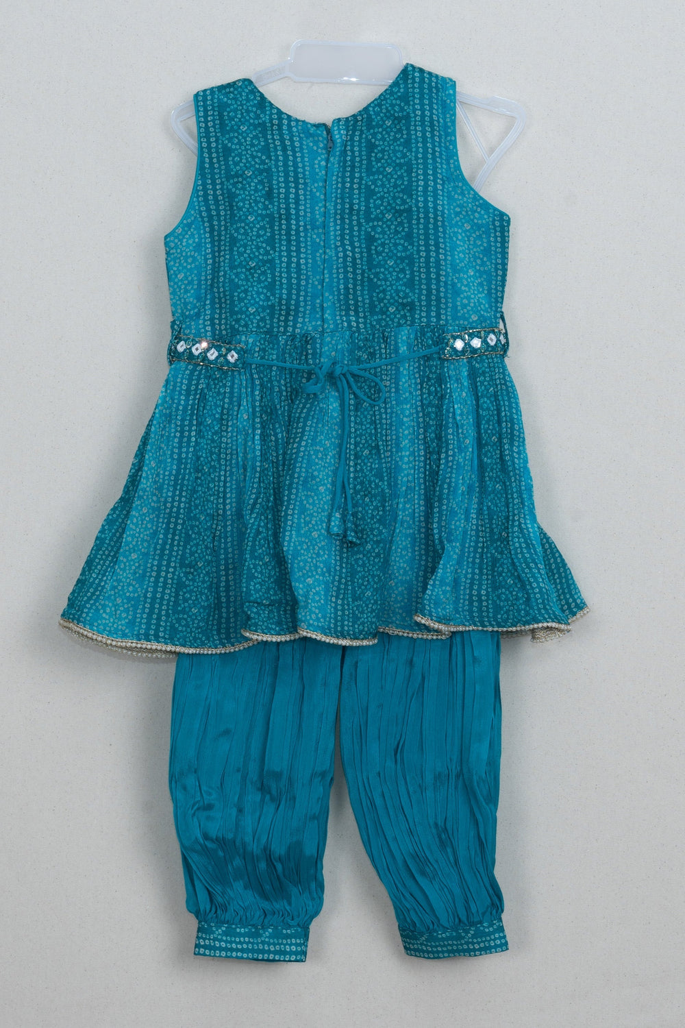 The Nesavu Girls Sharara / Plazo Set Charming Peacock Blue Floral Printed N Miror Work Embroidered Top And Pleated Palazzo Suit For Girls Nesavu Latest Palazzo Suit For Girls | Girls Blue Kurti And Palazzo Pant | The Nesavu