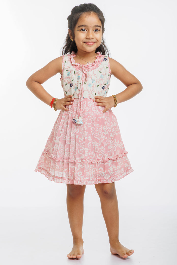 The Nesavu Girls Cotton Frock Charming Petal: Girls Pink Paisley Cotton Frock with Embroidery Detail Nesavu 22 (4Y) / Pink / Cotton GFC1292B-22 Buy Pink Paisley Embroidered Cotton Frock for Girls | Everyday Elegance | The Nesavu