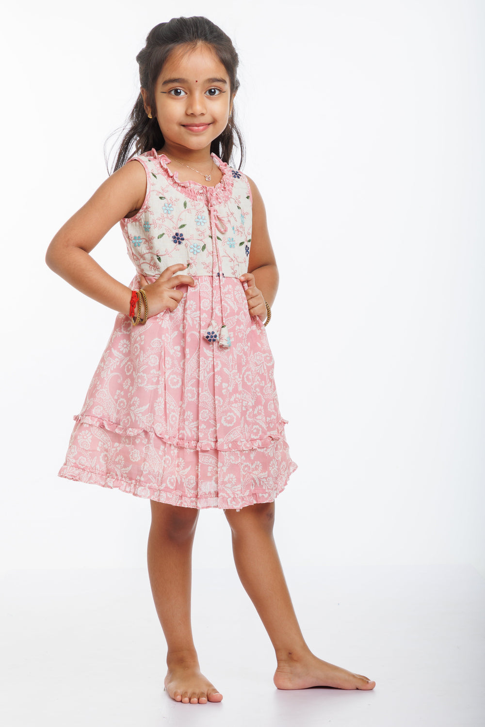 The Nesavu Girls Cotton Frock Charming Petal: Girls Pink Paisley Cotton Frock with Embroidery Detail Nesavu Buy Pink Paisley Embroidered Cotton Frock for Girls | Everyday Elegance | The Nesavu