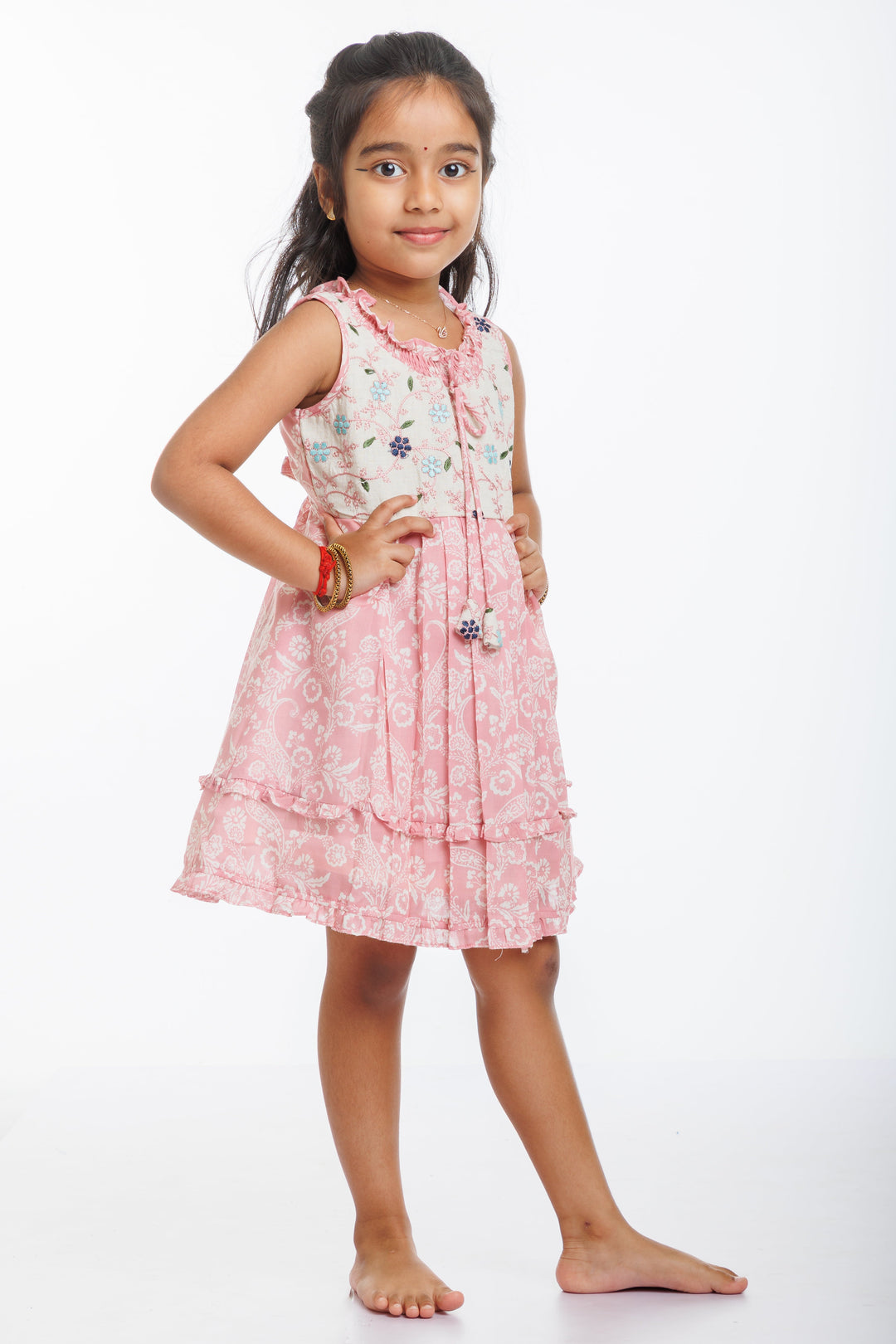 The Nesavu Girls Cotton Frock Charming Petal: Girls Pink Paisley Cotton Frock with Embroidery Detail Nesavu Buy Pink Paisley Embroidered Cotton Frock for Girls | Everyday Elegance | The Nesavu