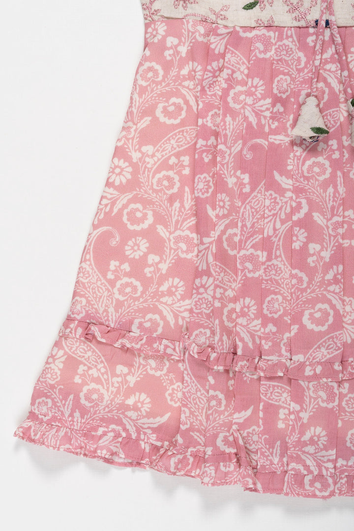 The Nesavu Girls Cotton Frock Charming Petal: Girls Pink Paisley Cotton Frock with Embroidery Detail Nesavu Buy Pink Paisley Embroidered Cotton Frock for Girls | Everyday Elegance | The Nesavu