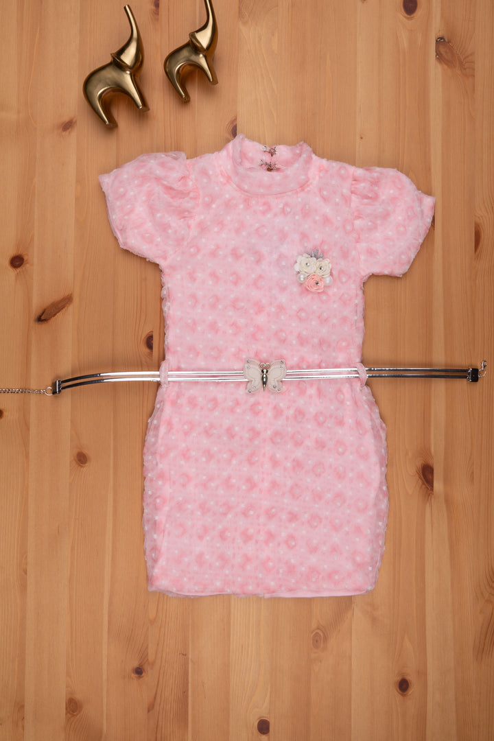 The Nesavu Baby Frock / Jhabla Charming Pink High Neck Baby Dress in Lucknow Chikan Nesavu Baby Fancy Frock Collection | Baby Dress Online | The Nesavu