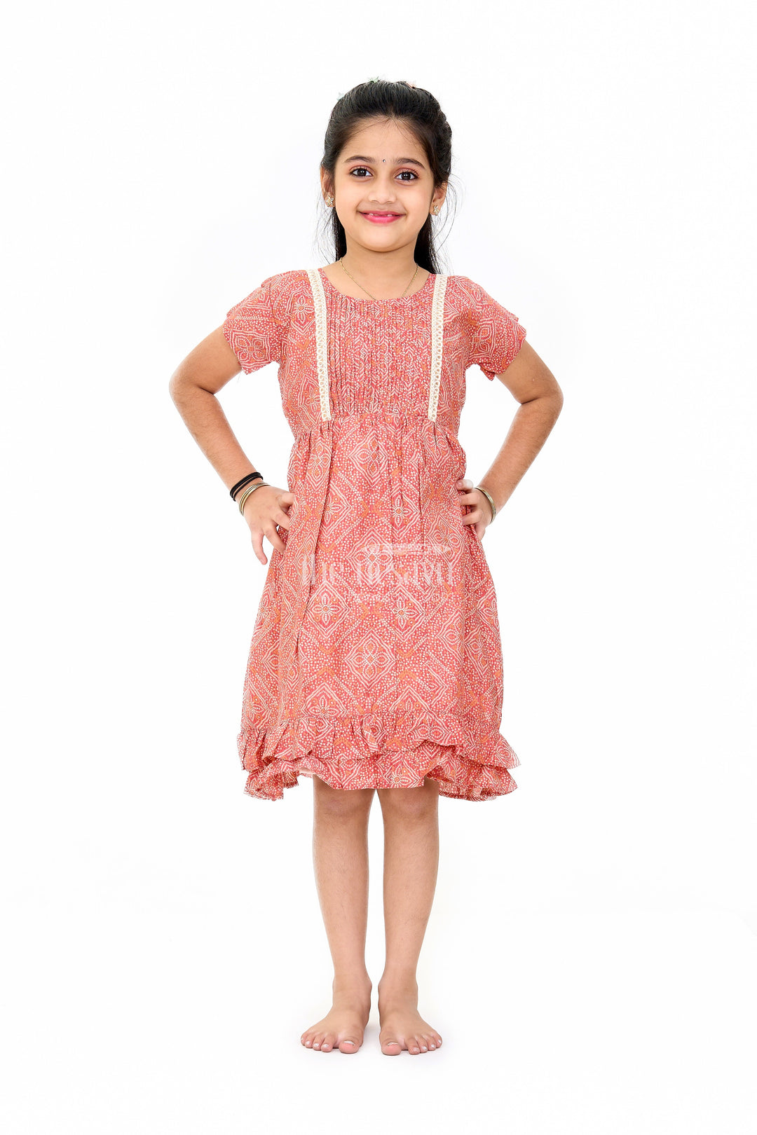 The Nesavu Girls Cotton Frock Charming Red Cotton Mini Frock for Girls with Delicate Prints and Flared Hem Nesavu 16 (1Y) / Red GFC1595A-16 Nesavu Charming Red Cotton Mini Frock Girls Delicate Prints Flared Hem
