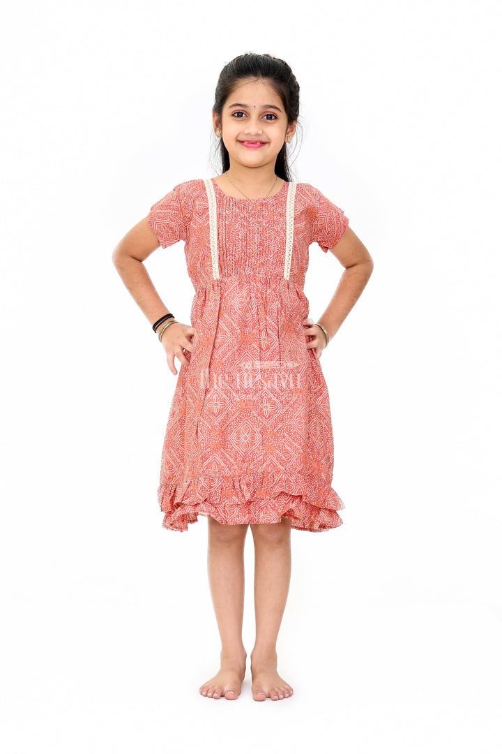 The Nesavu Girls Cotton Frock Charming Red Cotton Mini Frock for Girls with Delicate Prints and Flared Hem Nesavu 16 (1Y) / Red GFC1595A-16 Nesavu Charming Red Cotton Mini Frock Girls Delicate Prints Flared Hem