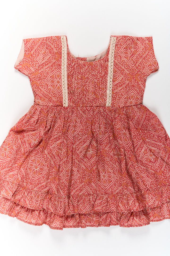 The Nesavu Girls Cotton Frock Charming Red Cotton Mini Frock for Girls with Delicate Prints and Flared Hem Nesavu Nesavu Charming Red Cotton Mini Frock Girls Delicate Prints Flared Hem
