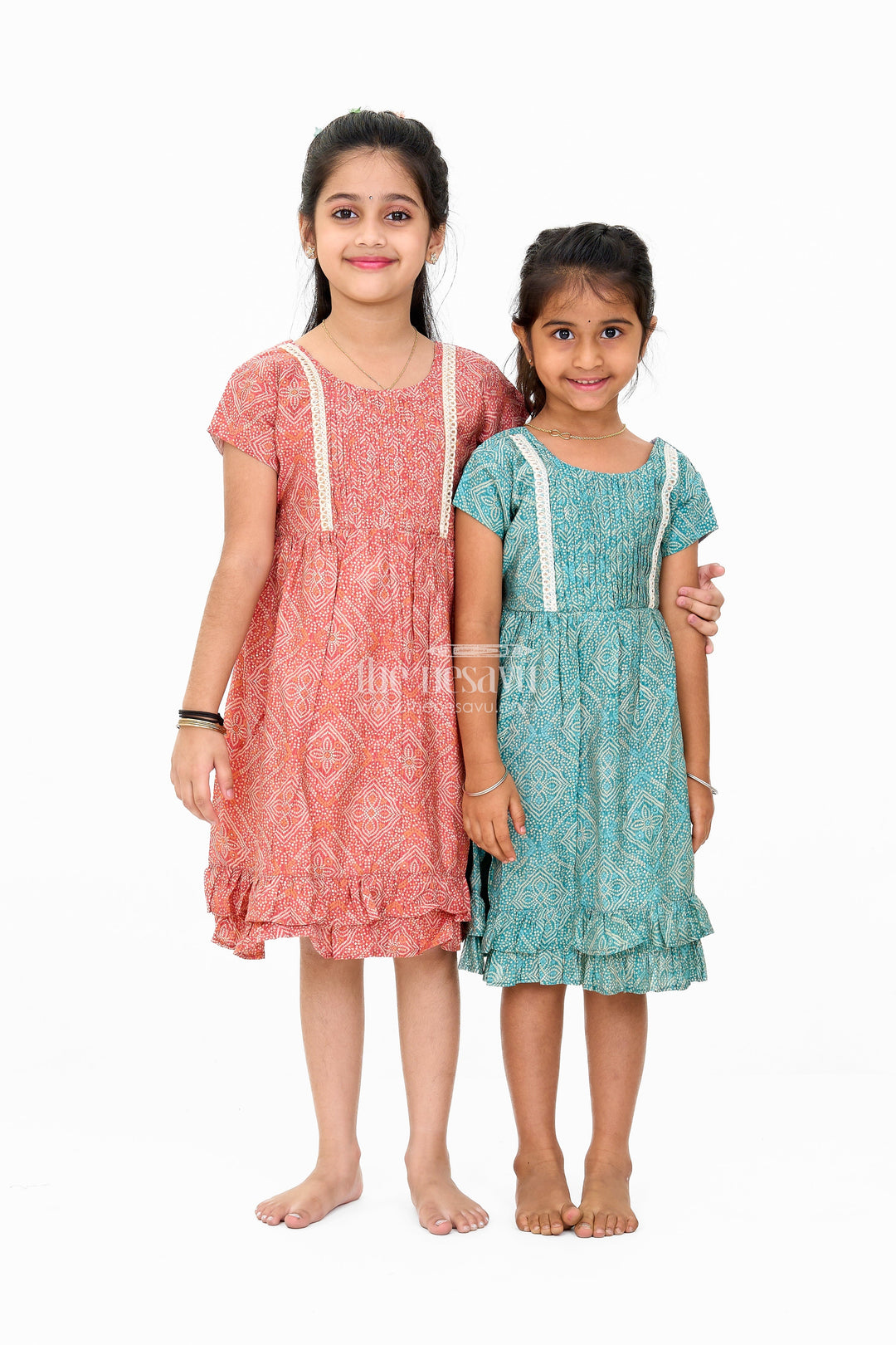 The Nesavu Girls Cotton Frock Charming Red Cotton Mini Frock for Girls with Delicate Prints and Flared Hem Nesavu Nesavu Charming Red Cotton Mini Frock Girls Delicate Prints Flared Hem