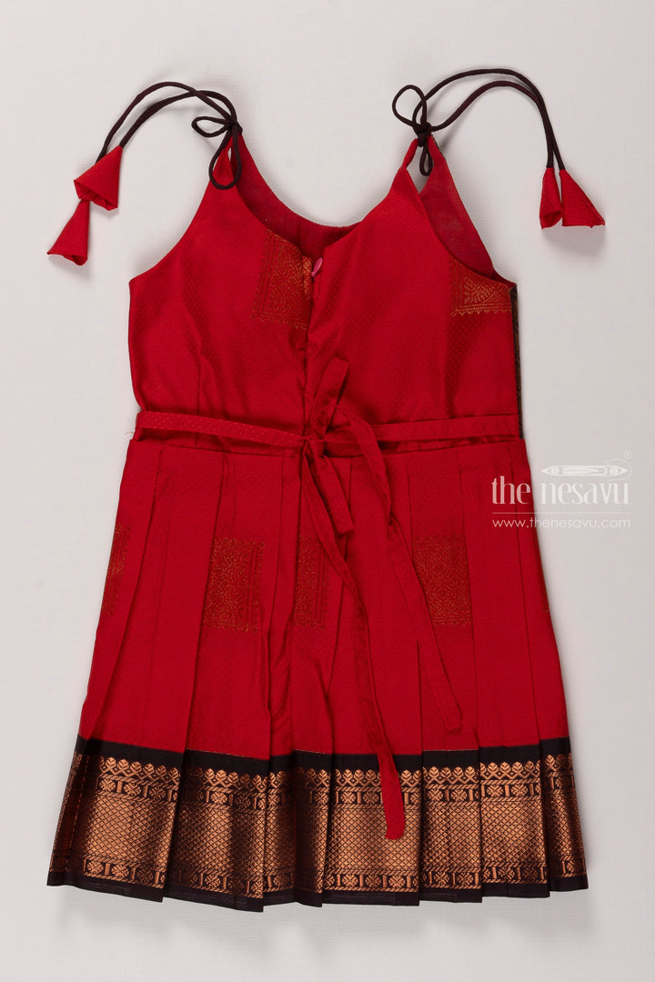 The Nesavu Tie-up Frock Charming Red Silk Tie-Up Frock for Trendy Occasions Nesavu Buy Red Silk Tie Up Frock for Kids | Ethnic Pattern | Festive Wear | The Nesavu