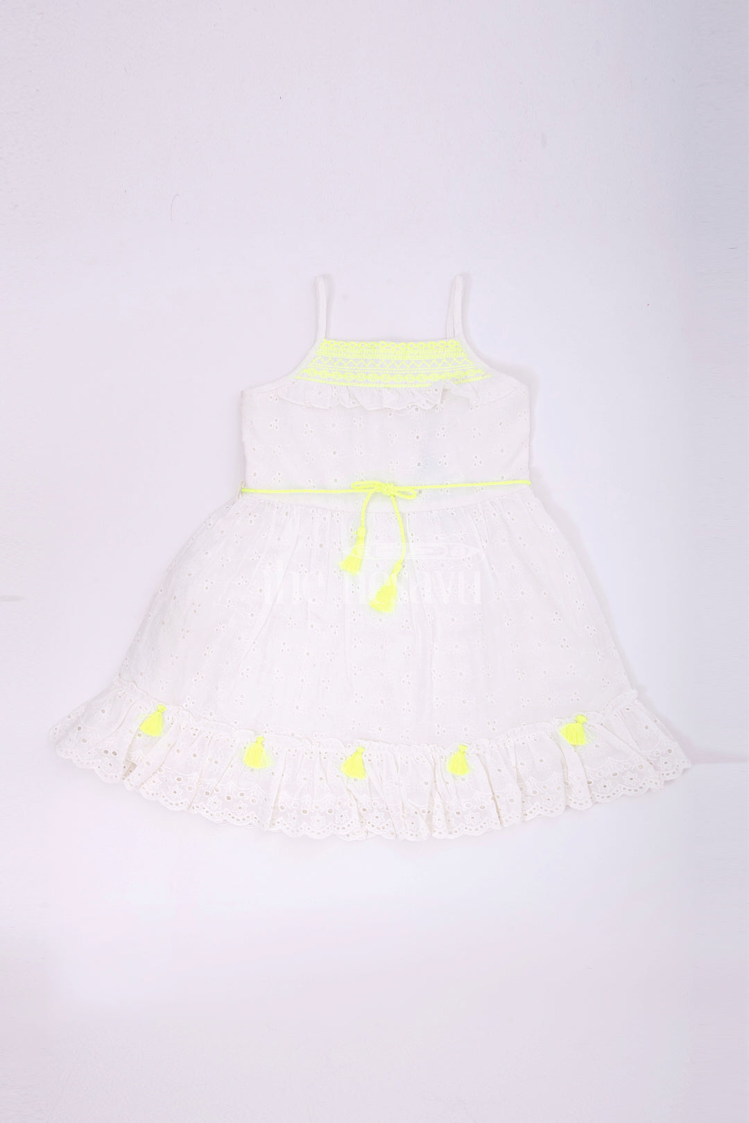 The Nesavu Baby Cotton Frocks Charming Short Organza Dress - Sleeveless Neon Embroidery Baby Frock Nesavu 14 (6M) / Half white BFJ578A-14 Charming Short Organza Dress - Nesavu | Neon Embroidery Baby Frock