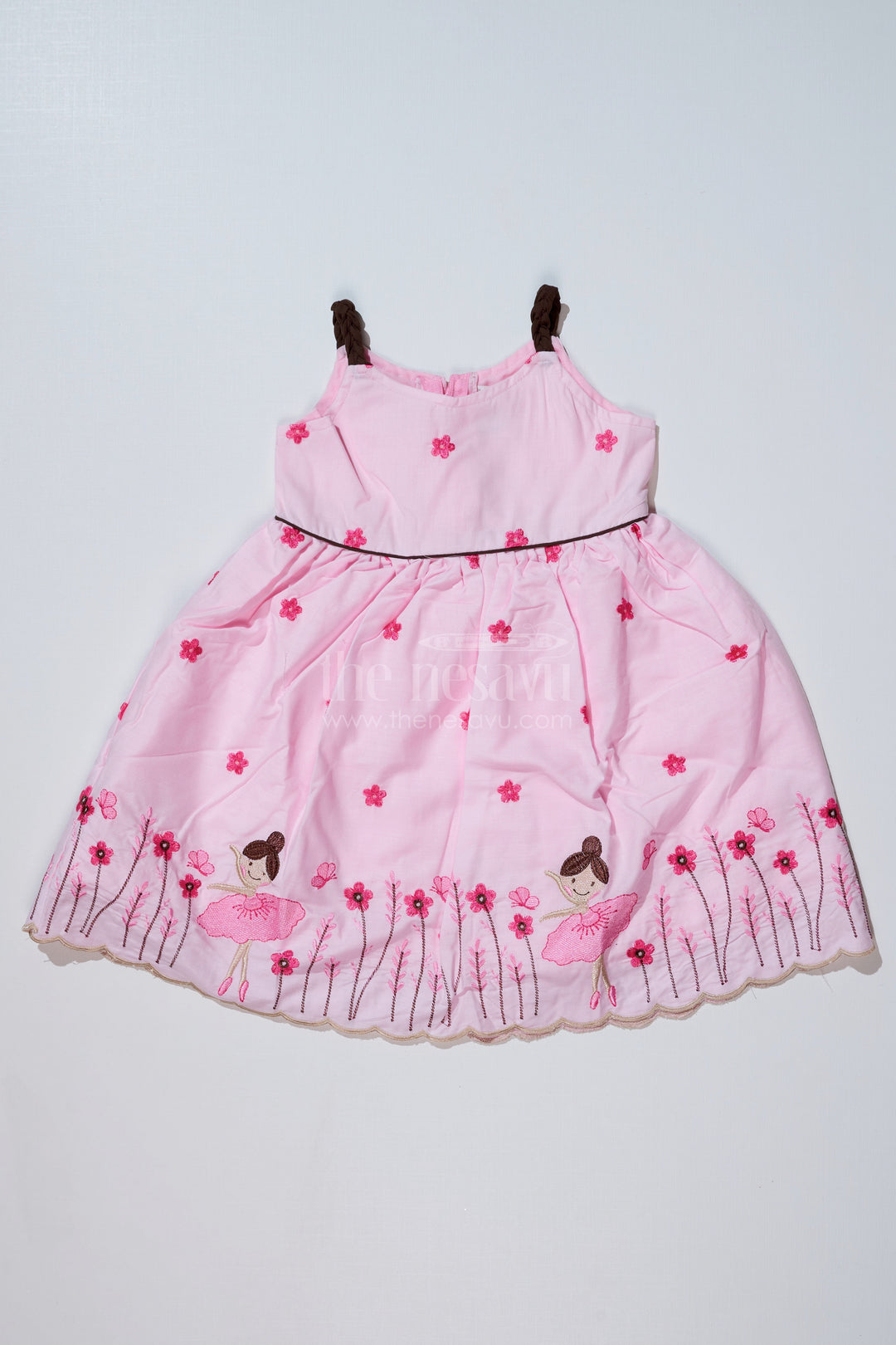 The Nesavu Girls Cotton Frock Charming Sleeveless Cotton Frock for Girls with Embroidery and Floral Details Nesavu 20 (3Y) / Pink GFC1614A-20 Nesavu Sleeveless Cotton Frock Girls Embroidery Floral Details