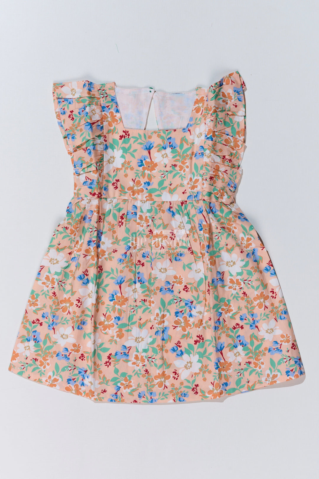 The Nesavu Baby Cotton Frocks Charming Traditional Plazo Dress for Baby Girls with Floral Prints and Ruffled Sleeves Nesavu 10 (NB) / Peach BFJ732A-10 Nesavu Charming Traditional Plazo Dress Baby Girls Floral Prints Ruffled Sleeves