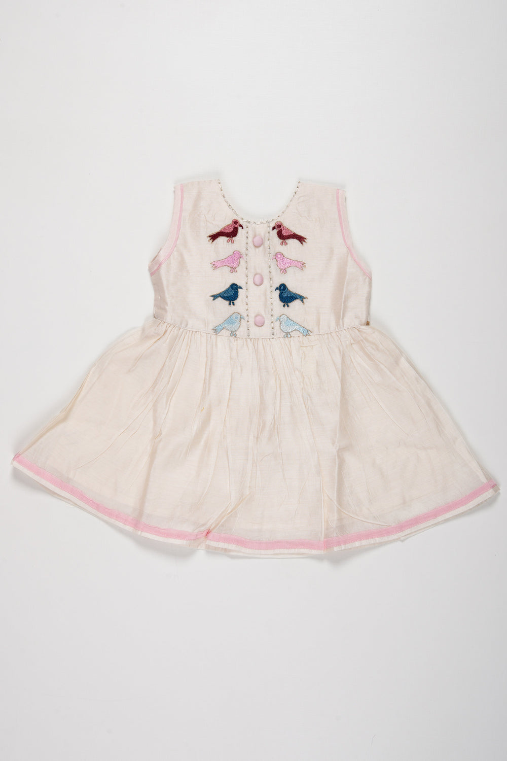 The Nesavu Girls Cotton Frock Charming White Chanderi Cotton Frock with Bird Embroidery for Girls Nesavu 16 (1Y) / White / Chanderi GFC1314A-16 Shop Girls White Chanderi Cotton Frock | Colorful Embroidery Online | The Nesavu