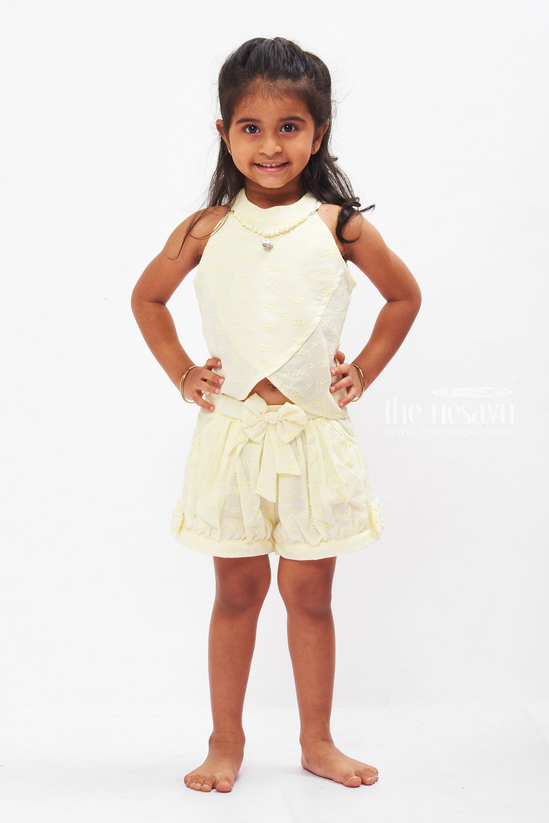 The Nesavu Baby Casual Sets Charming Yellow Floral Top and Shorts Set for Girls Nesavu 18 (2Y) / Yellow BFJ513A-18 Girls Floral Top Shorts Set | Playful Yellow Outfit | Kids Summer Fashion | The Nesavu