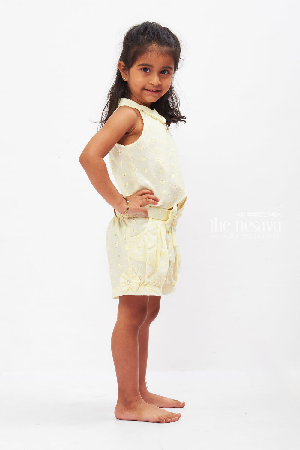 The Nesavu Baby Casual Sets Charming Yellow Floral Top and Shorts Set for Girls Nesavu Girls Floral Top Shorts Set | Playful Yellow Outfit | Kids Summer Fashion | The Nesavu