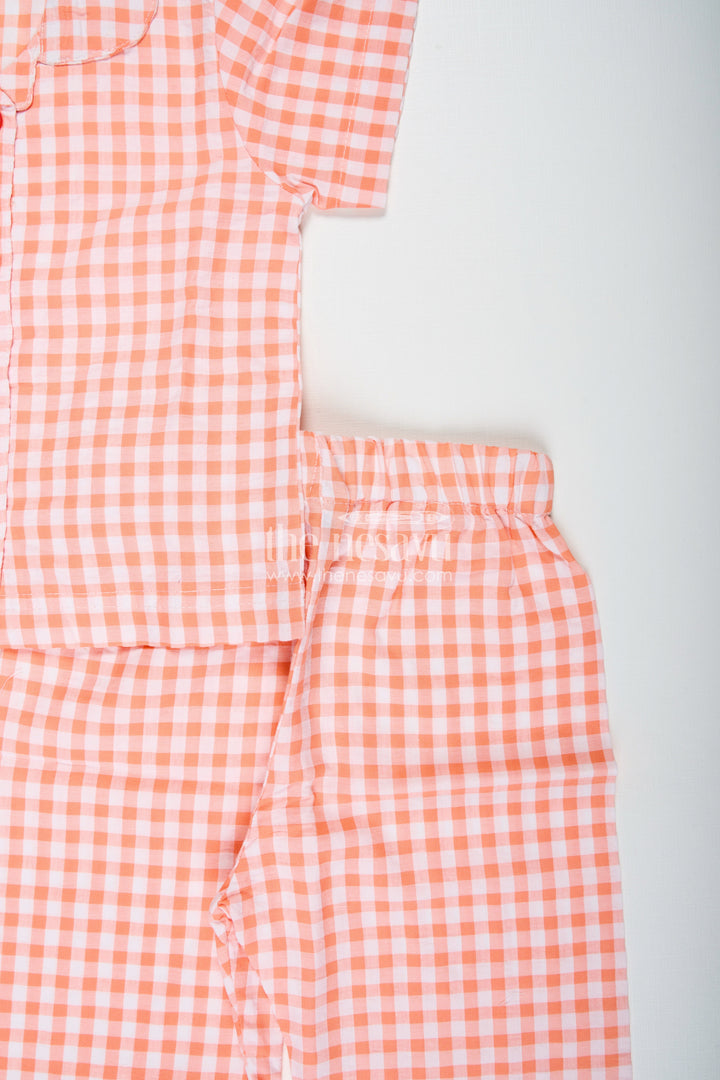 The Nesavu Girls Co-Ord Sets Check Print Cotton CoOrd Set For Baby Girls Nesavu Nesavu Peach Check Seersucker Cotton Co-Ord Set Baby Girls Breathable Lightweight Design