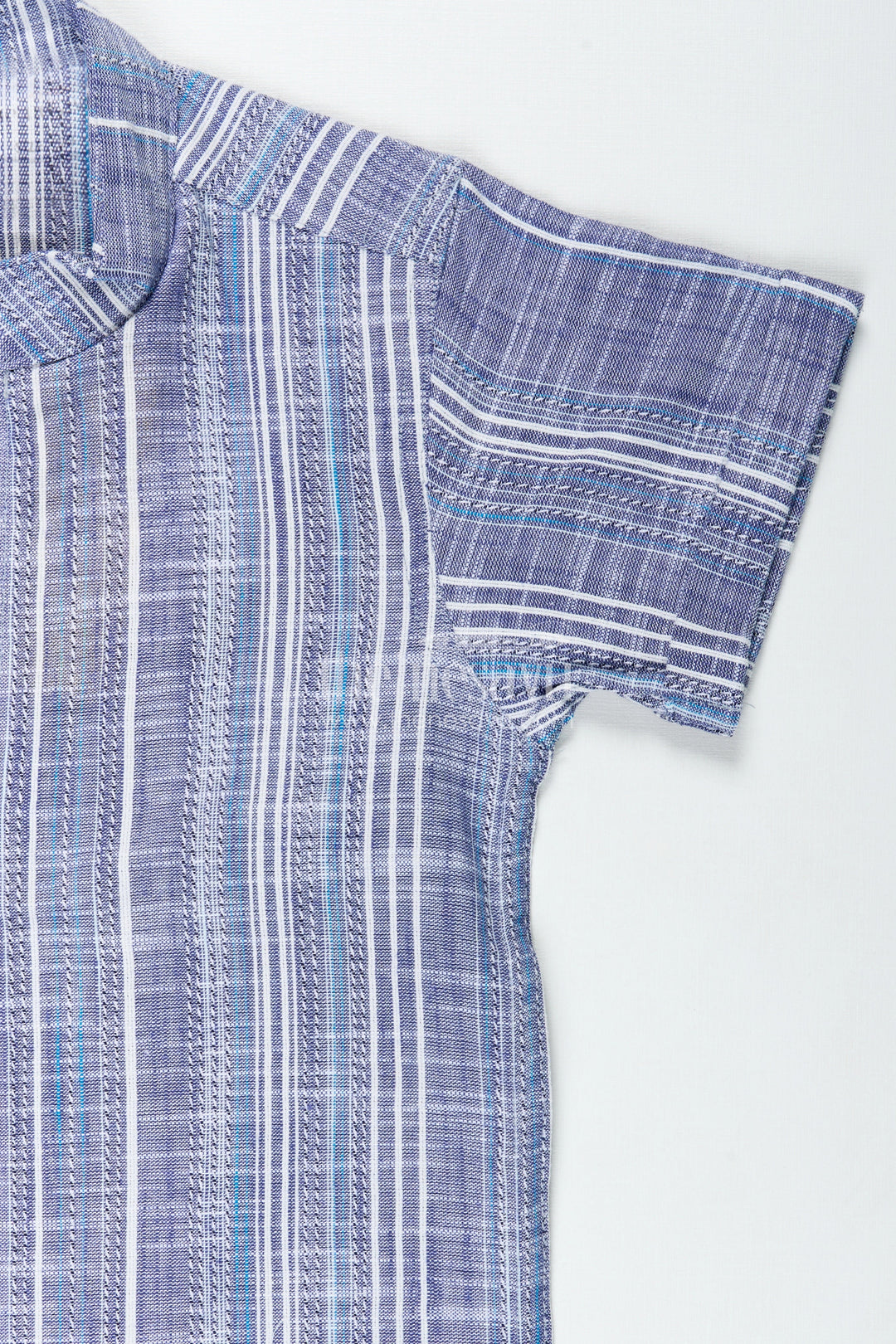 The Nesavu Boys Cotton Shirt Checked Cotton Shirt in Indigo Blue for Boys with Textured Vertical Weave and Smart Collar Design Nesavu Nesavu Checked Cotton Shirt Boys Indigo Blue Vertical Stripe Weave All-Day Comfort