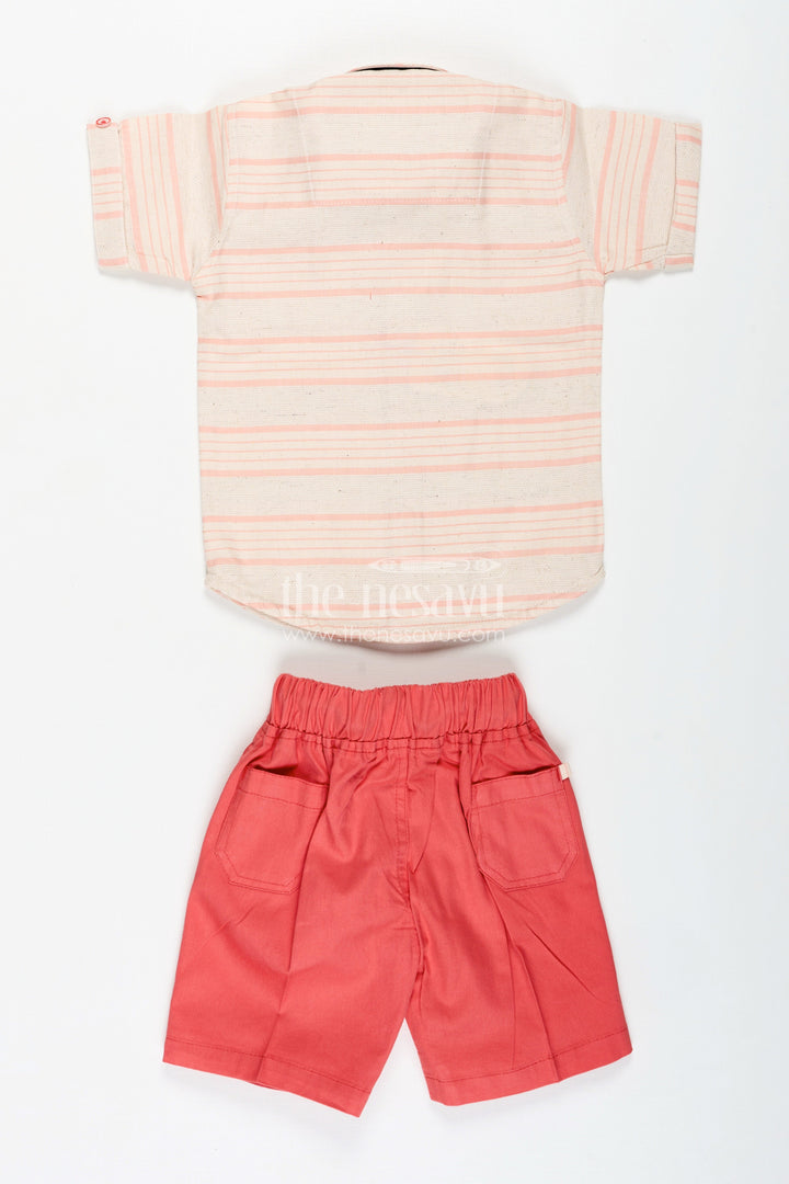 The Nesavu Boys Casual Set Checkered Shirt Outfit for Toddler Boys with Shorts Nesavu Nesavu Classic Striped Cotton Shirt Set Toddler Boys Coral Red Shorts Smart Fit