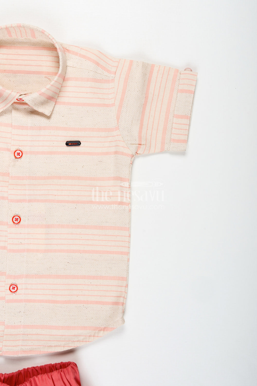 The Nesavu Boys Casual Set Checkered Shirt Outfit for Toddler Boys with Shorts Nesavu Nesavu Classic Striped Cotton Shirt Set Toddler Boys Coral Red Shorts Smart Fit
