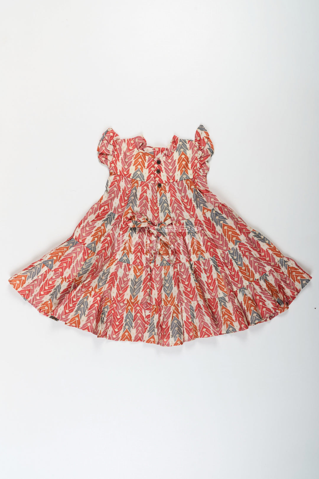 The Nesavu Girls Cotton Frock Checks Frock for Girls in Modal Silk with Multicolor Digital Print and Tiered Fit Nesavu Nesavu Checks Frock Girls Modal Silk Multicolor Geometric Print Ruffle Detailing