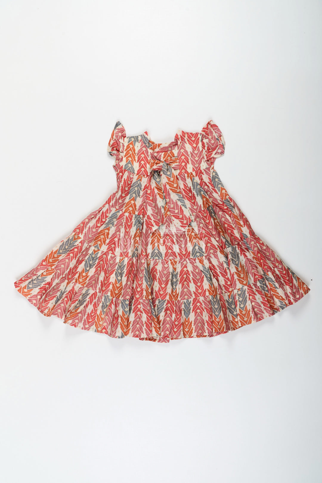 The Nesavu Girls Cotton Frock Checks Frock for Girls in Modal Silk with Multicolor Digital Print and Tiered Fit Nesavu Nesavu Checks Frock Girls Modal Silk Multicolor Geometric Print Ruffle Detailing