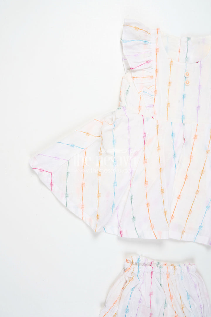 The Nesavu Baby Cotton Frocks Chhoti Bacchi Ka Frock in Soft Cotton with Multicolour Stripes and Matching Bloomers for Daily Comfort Nesavu Nesavu Chhoti Bacchi Ka Frock Multicolour Cotton Stripes Bloomers Daily Baby Wear