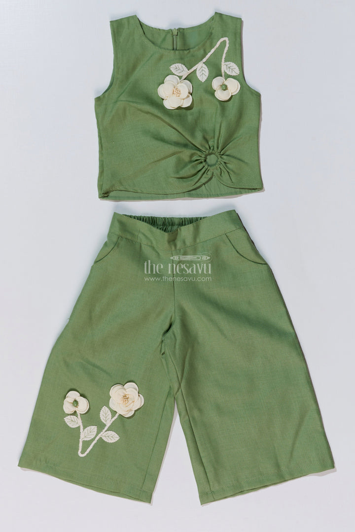The Nesavu Girls Sharara / Plazo Set Chic Casual Dress Casual Set for Girls with Floral Embellishments and Wide-Leg Plazo Nesavu Nesavu Chic Casual Dress Casual Set Girls Floral Embellishments Wide-Leg Plazo