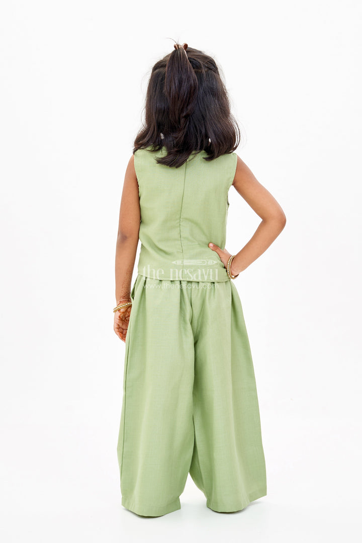 The Nesavu Girls Sharara / Plazo Set Chic Casual Dress Casual Set for Girls with Floral Embellishments and Wide-Leg Plazo Nesavu Nesavu Chic Casual Dress Casual Set Girls Floral Embellishments Wide-Leg Plazo
