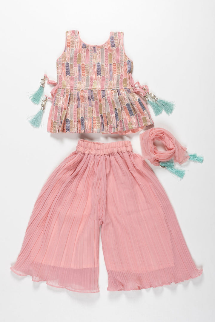 The Nesavu Girls Sharara / Plazo Set Chic Charm: Girls' Pastel Peplum Top with Palazzo Set for Festive Celebrations Nesavu Shop Girls Pastel Peplum Top with Palazzo | Perfect for Ugadi, Vishu, and Ramzan | The Nesavu