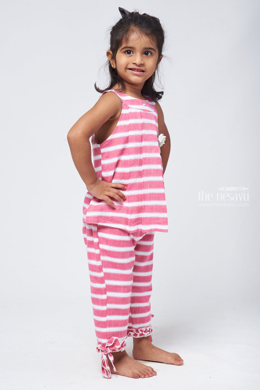The Nesavu Baby Frock / Jhabla Chic Maroon Striped Halter Jumpsuit for Baby Girls Nesavu Fancy Hallter Neck Jumbsuit for Girls | casuals for baby girls | The Nesavu