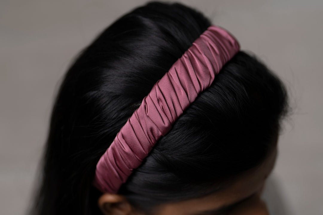 The Nesavu Hair Band Chic Mulberry Silk Ruched Hairband in Dusty Rose Nesavu Purple JHB85B Dusty Rose Silk Hairband | Elegant Ruched Hair Accessory | The Nesavu