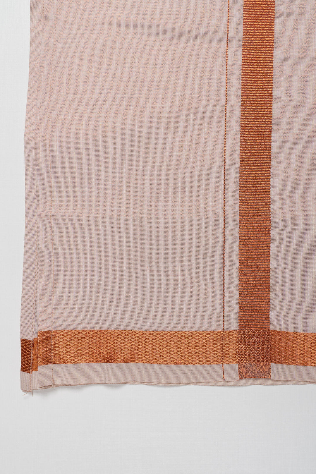 The Nesavu Boys Vesti Chic Natural Linen Boys Dhoti with Copper Striped Accents Nesavu Elegant Linen Dhoti for Boys | Copper Accented Traditional Attire | The Nesavu