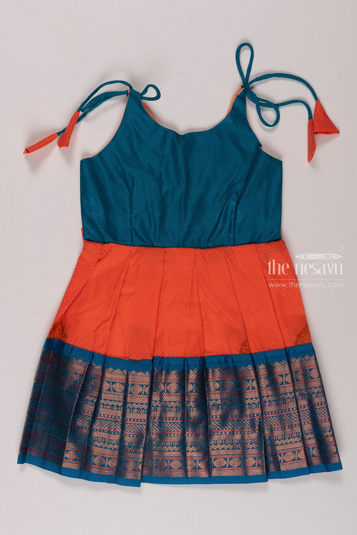 The Nesavu Tie-up Frock Chic Orange Silk Tie-Up Frock for Girls Nesavu 16 (1Y) / Orange / Style 3 T348C-16 Girls Orange Silk Ethnic Frock | Traditional Geometric Design | Festive Wear | The Nesavu